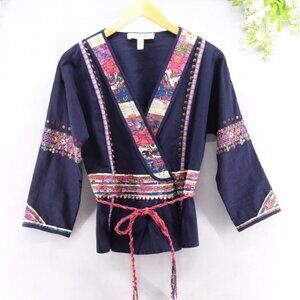 Anthropologie Carnation Lily Lily Rose Wrap Jacket Navy Sz M